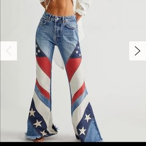 Free People Betsy Flare American Flag Jeans